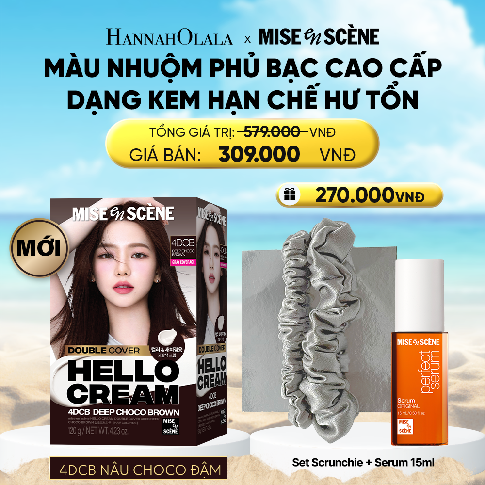 Kem nhuộm tóc phủ bạc mise en scène hello cream double cover 120g .#6MB nâu tây