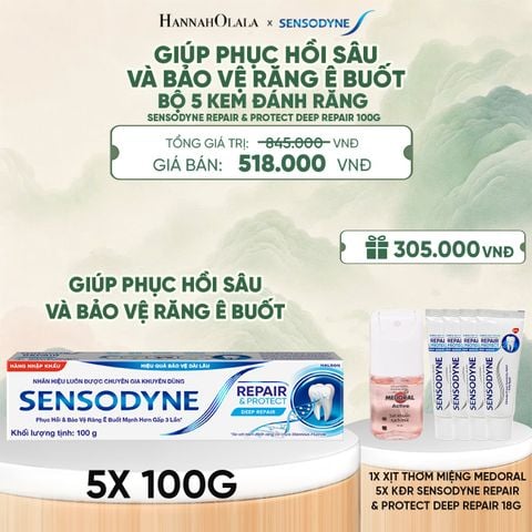 BỘ 5 KEM ĐÁNH RĂNG SENSODYNE REPAIR & PROTECT DEEP REPAIR 100G GIÚP PHỤC HỒI SÂU VÀ BẢO VỆ RĂNG Ê BUỐT - A1052 