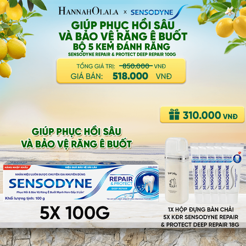  BỘ 5 KEM ĐÁNH RĂNG SENSODYNE REPAIR & PROTECT DEEP REPAIR 100G GIÚP PHỤC HỒI SÂU VÀ BẢO VỆ RĂNG Ê BUỐT - A2088 
