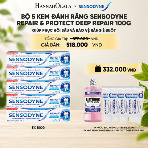  BỘ 5 KEM ĐÁNH RĂNG SENSODYNE REPAIR & PROTECT DEEP REPAIR 100G GIÚP PHỤC HỒI SÂU VÀ BẢO VỆ RĂNG Ê BUỐT _ A52 