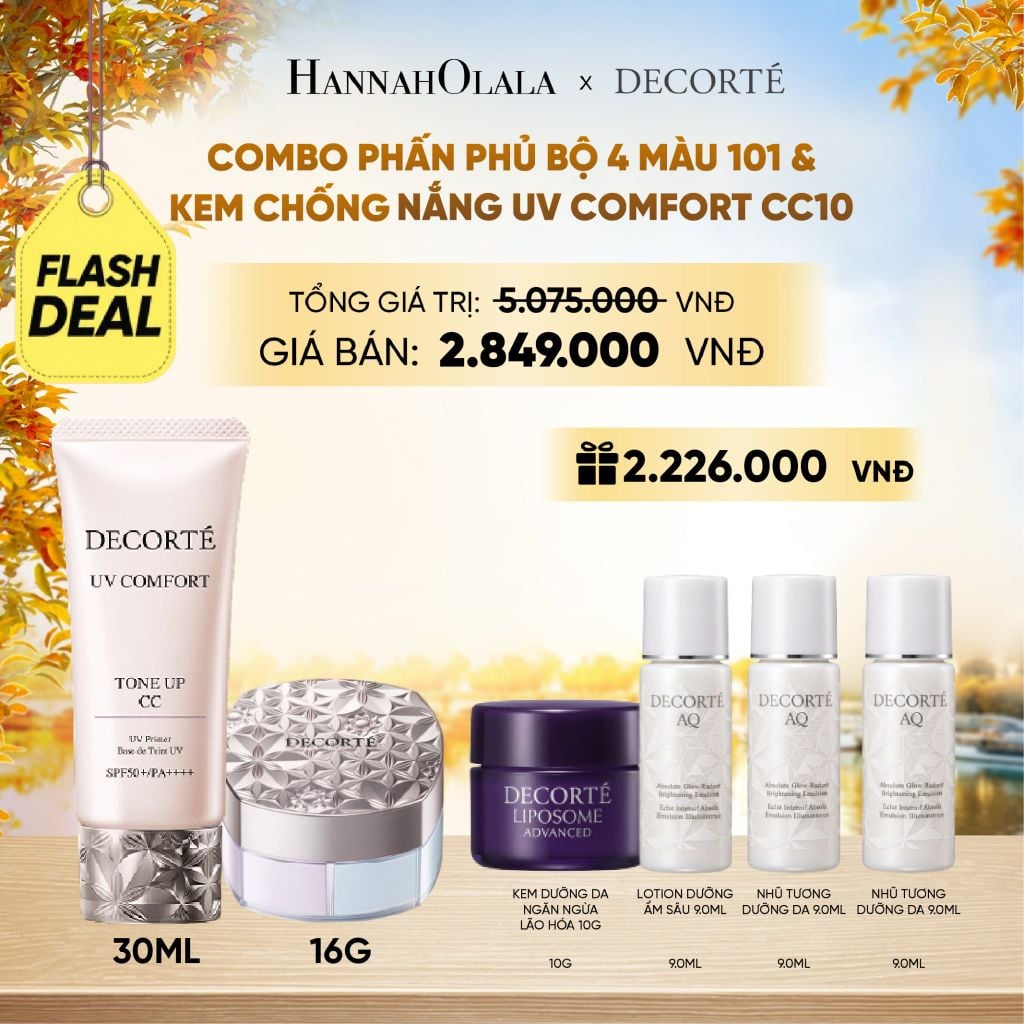  [FLASH DEAL] COMBO PHẤN PHỦ 4 MÀU 101 & KEM CHỐNG NẮNG DECORTÉ UV COMFORT (BẢN MỚI) - E1098 
