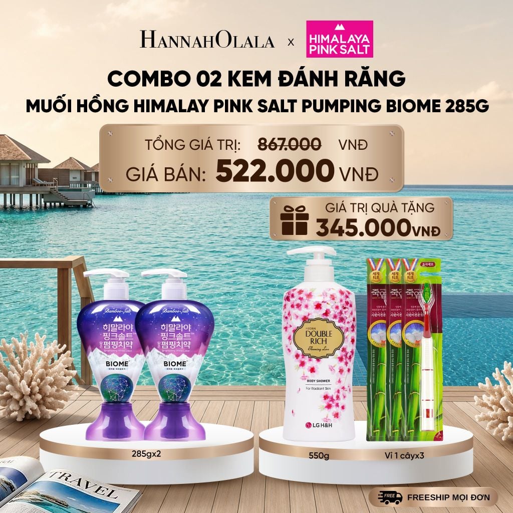  COMBO 02 KEM ĐÁNH RĂNG DẠNG VÒI HIMALAY PINK SALT PUMPING BRIGHT 285G _ DEAL 25_ D1694 