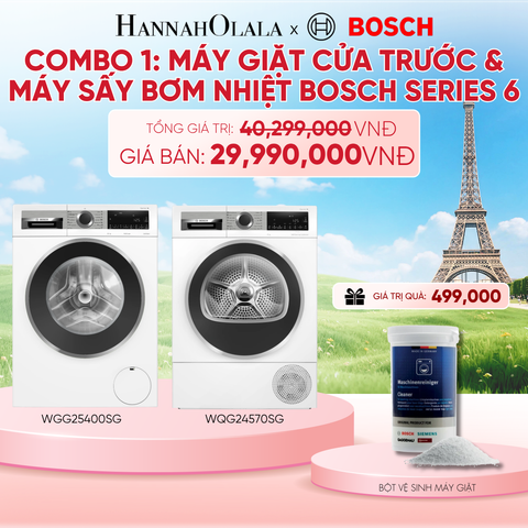  [MỚI] COMBO 1: MÁY GIẶT CỬA TRƯỚC & MÁY SẤY BƠM NHIỆT BOSCH SERIES 6 - B233 
