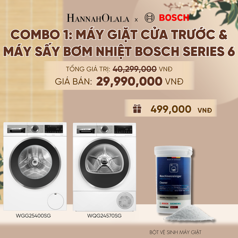  [MỚI] COMBO 1: MÁY GIẶT CỬA TRƯỚC & MÁY SẤY BƠM NHIỆT BOSCH SERIES 6 - A1328 