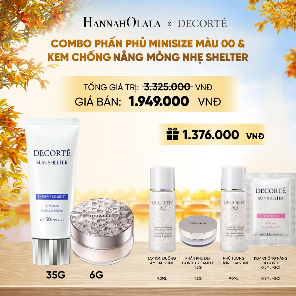 COMBO PHẤN PHỦ MINISIZE MÀU 00 TRONG SUỐT / 01 TRONG SUỐT PHA LÊ & KEM CHỐNG NẮNG DECORTÉ SUN SHELTER - E1104 