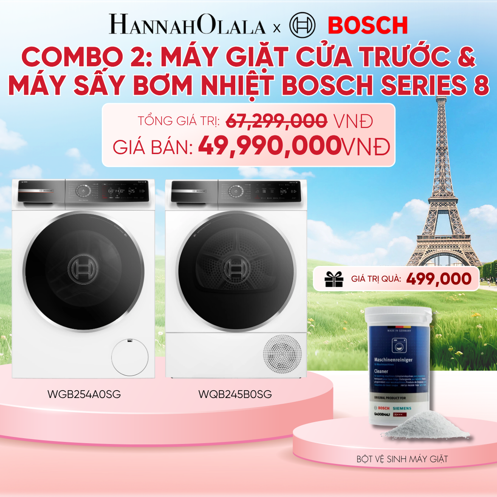  [MỚI] COMBO 2: MÁY GIẶT CỬA TRƯỚC & MÁY SẤY BƠM NHIỆT BOSCH SERIES 8 - B234 