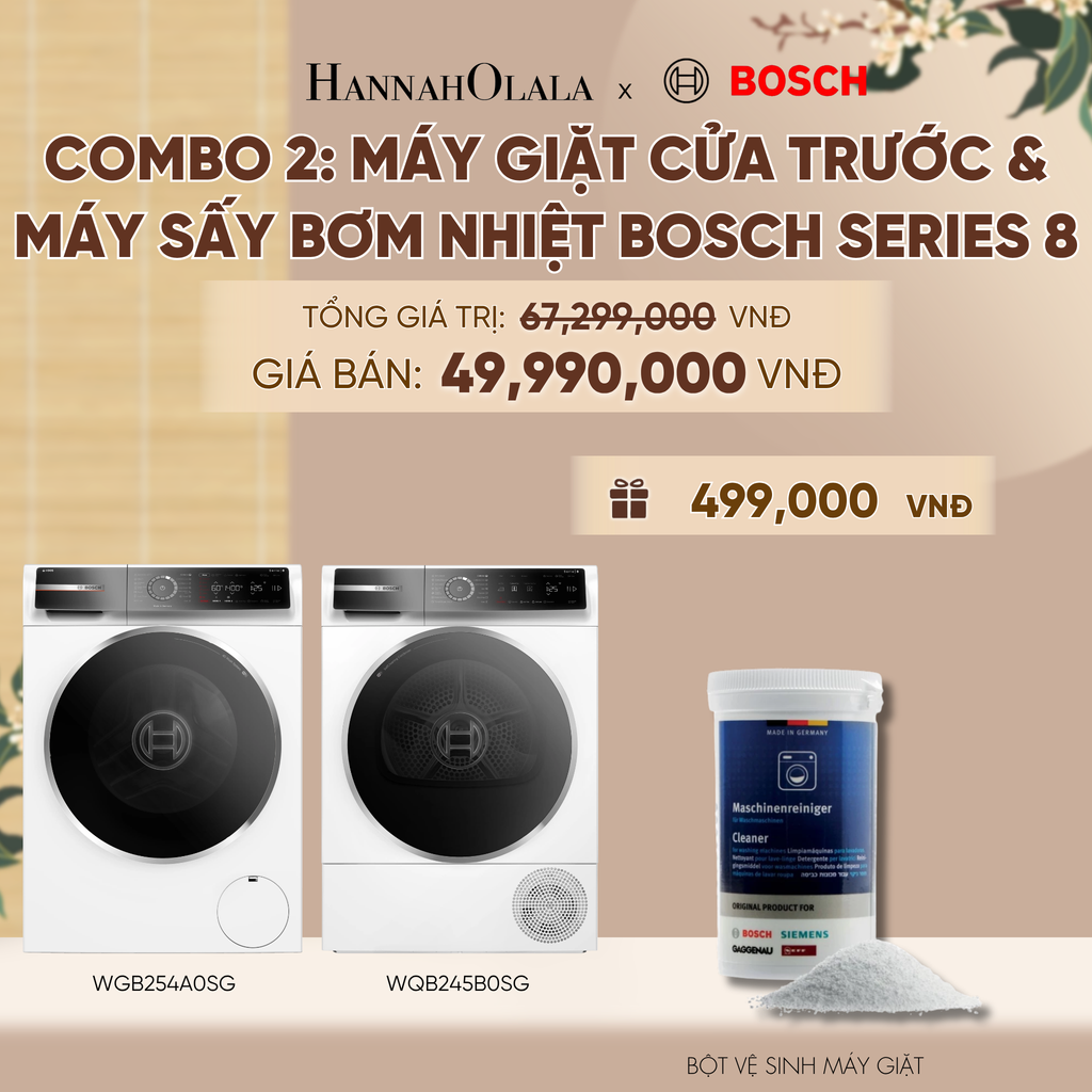  [MỚI] COMBO 2: MÁY GIẶT CỬA TRƯỚC & MÁY SẤY BƠM NHIỆT BOSCH SERIES 8 - A1329 