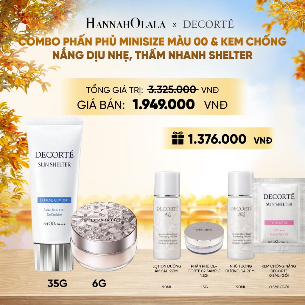  COMBO PHẤN PHỦ MINISIZE MÀU 00 TRONG SUỐT / 01 TRONG SUỐT PHA LÊ & KEM CHỐNG NẮNG DECORTÉ SUN SHELTER - E1104 