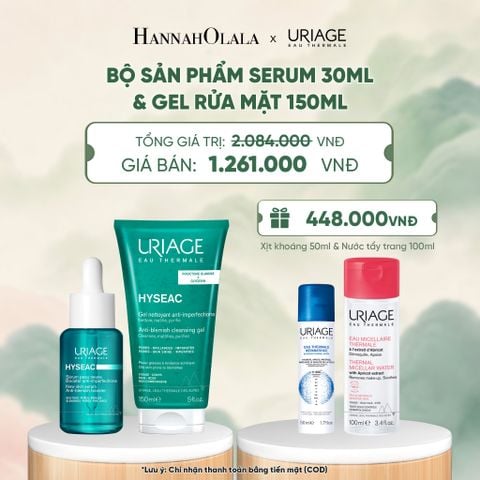  BỘ SẢN PHẨM SERUM 30ML & GEL RỬA MẶT URIAGE HYSEAC 150ML KHÁNG KHUẨN, GIẢM MỤN CHO DA DẦU 