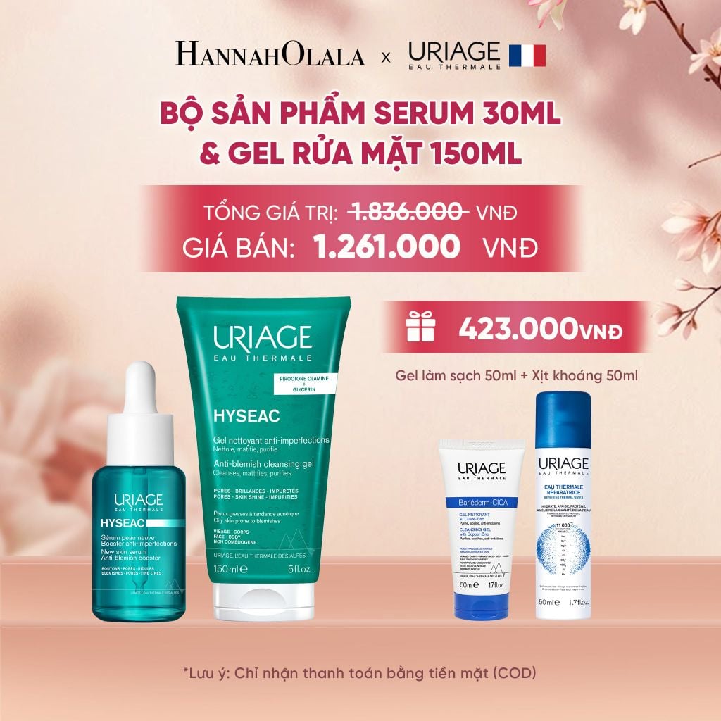  BỘ SẢN PHẨM SERUM 30ML & GEL RỬA MẶT URIAGE HYSEAC 150ML KHÁNG KHUẨN, GIẢM MỤN CHO DA DẦU 