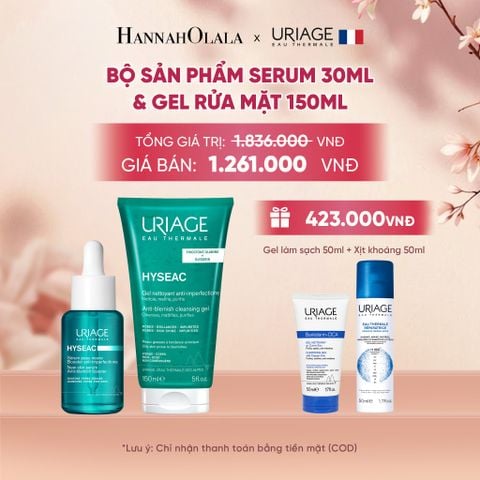  BỘ SẢN PHẨM SERUM 30ML & GEL RỬA MẶT URIAGE HYSEAC 150ML KHÁNG KHUẨN, GIẢM MỤN CHO DA DẦU 