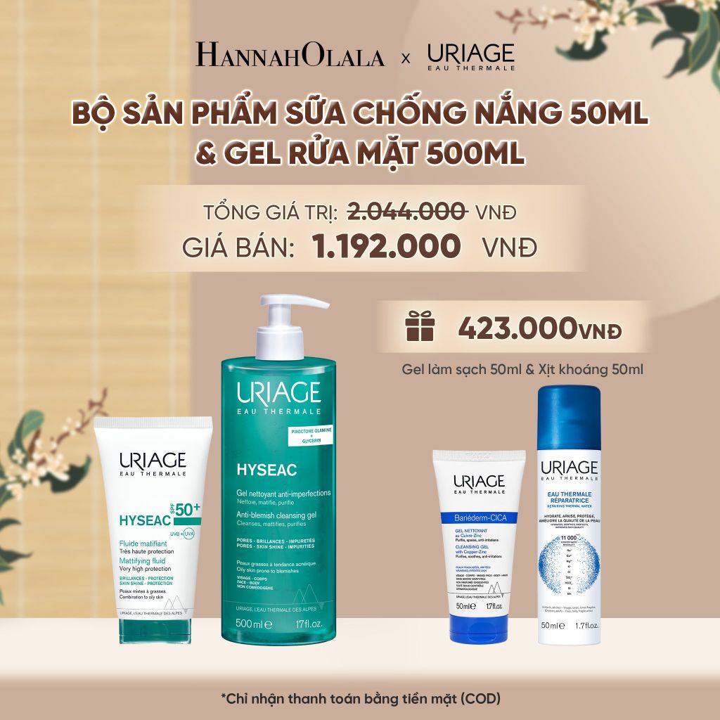  BỘ SẢN PHẨM SỮA CHỐNG NẮNG 50ML & GEL RỬA MẶT 500ML URIAGE HYSEAC CHO DA DẦU MỤN - A2242 