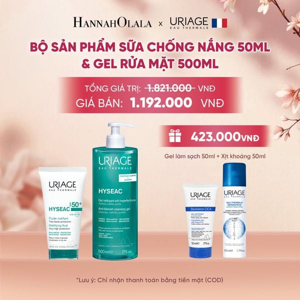  BỘ SẢN PHẨM SỮA CHỐNG NẮNG 50ML & GEL RỬA MẶT 500ML URIAGE HYSEAC CHO DA DẦU MỤN 