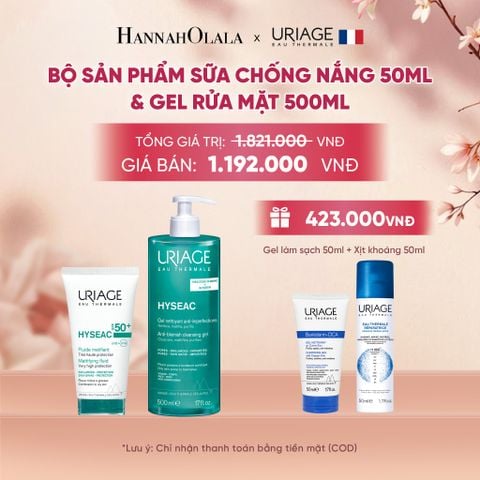  BỘ SẢN PHẨM SỮA CHỐNG NẮNG 50ML & GEL RỬA MẶT 500ML URIAGE HYSEAC CHO DA DẦU MỤN 