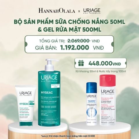  BỘ SẢN PHẨM SỮA CHỐNG NẮNG 50ML & GEL RỬA MẶT 500ML URIAGE HYSEAC CHO DA DẦU MỤN 