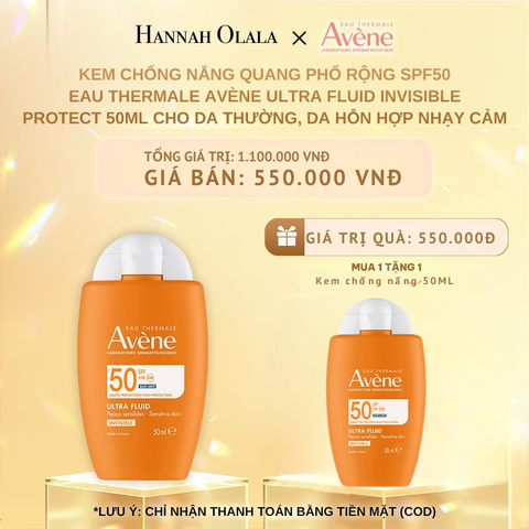  DEAL 5: MUA 1 TẶNG 1 KEM CHỐNG NẮNG QUANG PHỔ RỘNG SPF50 EAU THERMALE AVÈNE ULTRA FLUID INVISIBLE PROTECT 50ML CHO DA THƯỜNG, DA HỖN HỢP NHẠY CẢM 