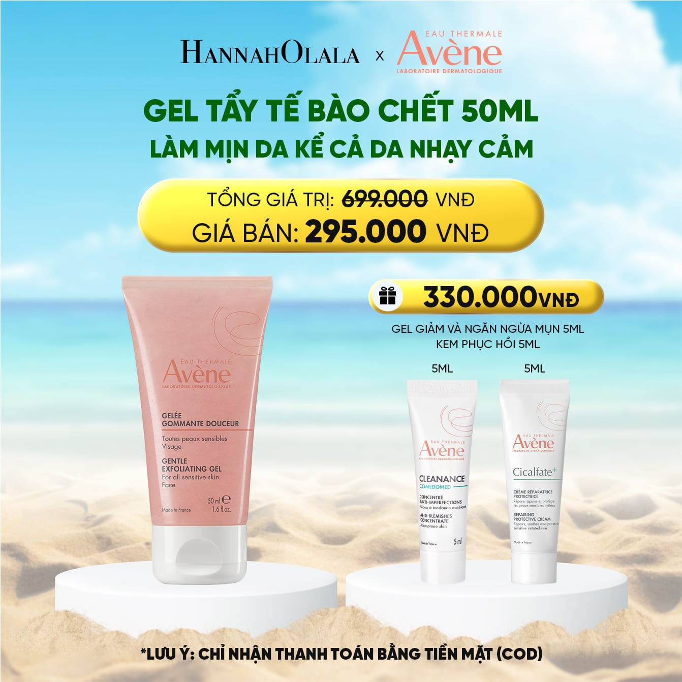 A1724_deal 7: gel tẩy tế bào chết eau thermale avène essentiel gentle exfoliating gel 50ml làm mịn da kể cả da nhạy cảm