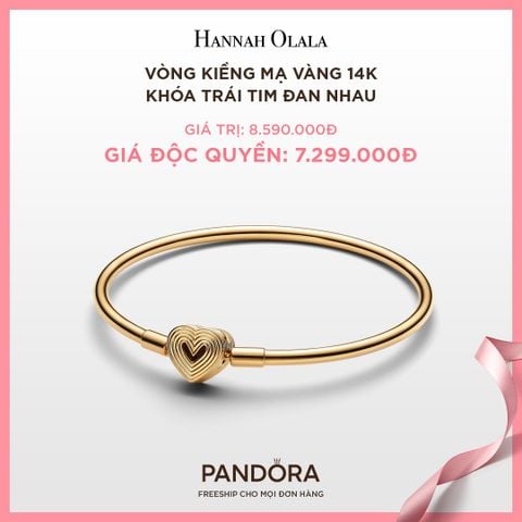  A71_DEAL 64: VÒNG KIỀNG PANDORA MẠ VÀNG 14K KHÓA TRÁI TIM ĐAN NHAU 