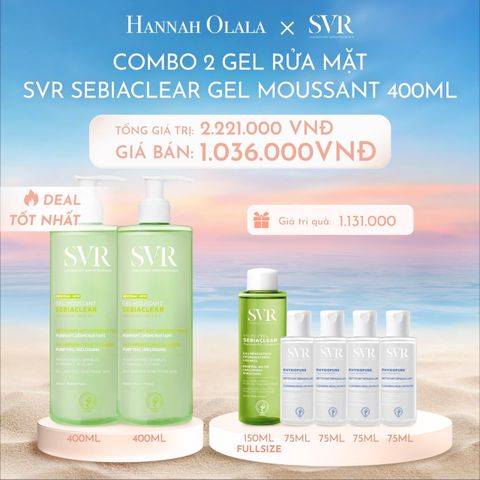  C1060_DEAL 01: COMBO 2 GEL RỬA MẶT KHÔNG CÓ XÀ PHÒNG, LÀM SẠCH, LOẠI BỎ TẾ BÀO DA CHẾT SVR SEBIACLEAR GEL MOUSSANT 400ML 