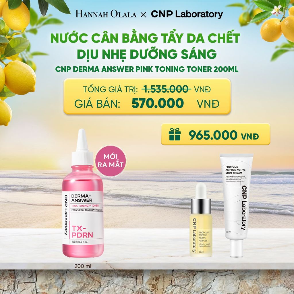  NƯỚC CÂN BẰNG TẨY DA CHẾT DỊU NHẸ DƯỠNG SÁNG CNP DERMA ANSWER PINK TONING TONER 200ML - A56 