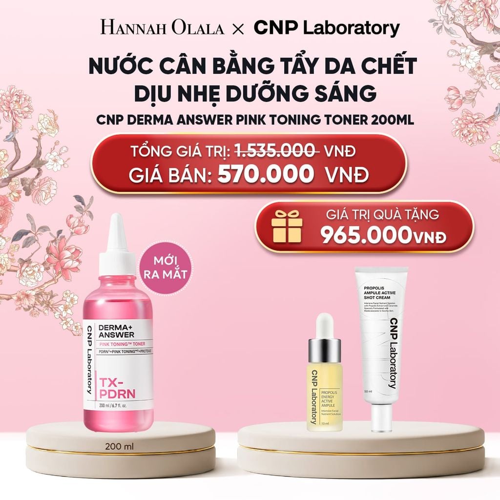  NƯỚC CÂN BẰNG TẨY DA CHẾT DỊU NHẸ DƯỠNG SÁNG CNP DERMA ANSWER PINK TONING TONER 200ML 