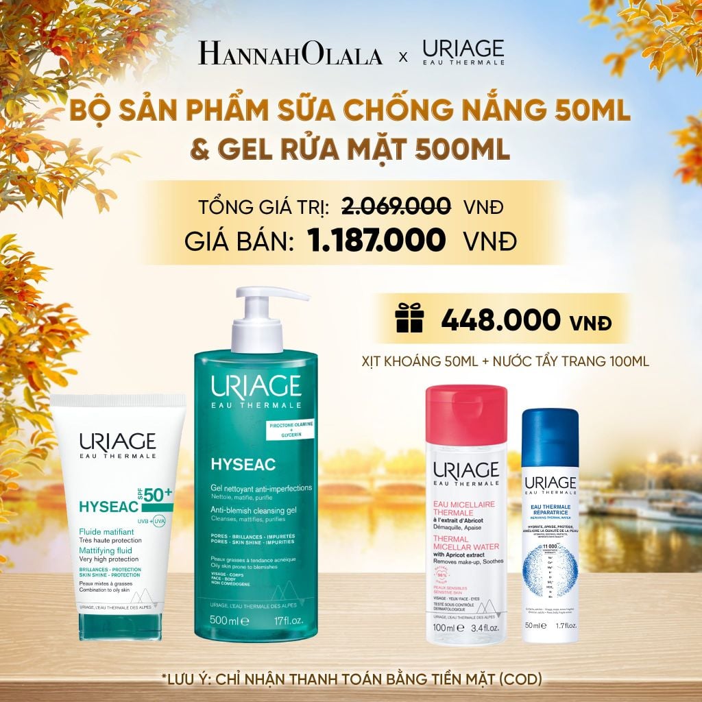  BỘ SẢN PHẨM SỮA CHỐNG NẮNG 50ML & GEL RỬA MẶT 500ML URIAGE HYSEAC CHO DA DẦU MỤN - E673 