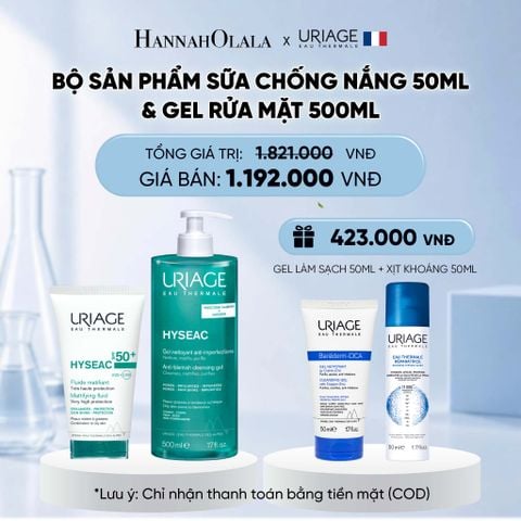  BỘ SẢN PHẨM SỮA CHỐNG NẮNG 50ML & GEL RỬA MẶT 500ML URIAGE HYSEAC CHO DA DẦU MỤN 