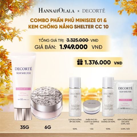  COMBO PHẤN PHỦ MINISIZE MÀU 00 TRONG SUỐT / 01 TRONG SUỐT PHA LÊ & KEM CHỐNG NẮNG DECORTÉ SUN SHELTER - E1104 