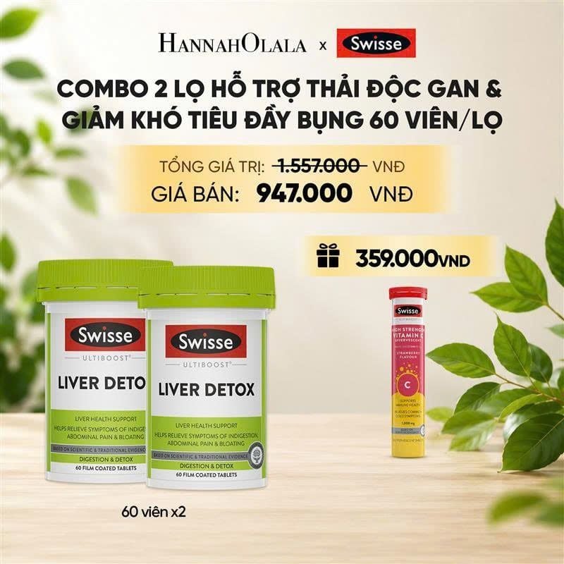  COMBO 2 LỌ HỖ TRỢ THẢI ĐỘC GAN & GIẢM KHÓ TIÊU ĐẦY BỤNG SWISSE ULTIBOOST LIVER DETOX 60 VIÊN/LỌ _ DEAL 7 _ A33 