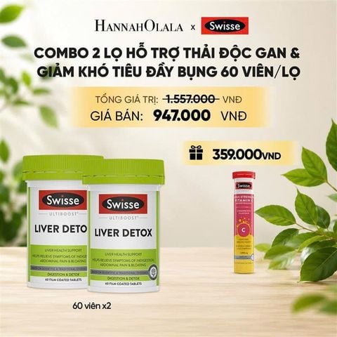  COMBO 2 LỌ HỖ TRỢ THẢI ĐỘC GAN & GIẢM KHÓ TIÊU ĐẦY BỤNG SWISSE ULTIBOOST LIVER DETOX 60 VIÊN/LỌ _ DEAL 7 _ A33 