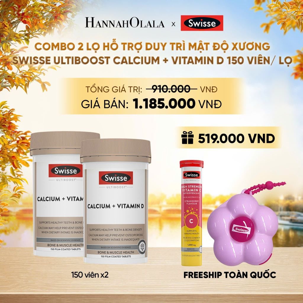  COMBO 2 LỌ HỖ TRỢ DUY TRÌ MẬT ĐỘ XƯƠNG SWISSE ULTIBOOST CALCIUM + VITAMIN D 150 VIÊN/ LỌ - E852 