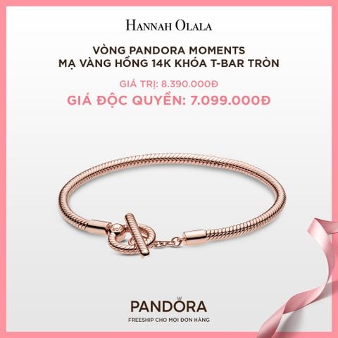  A26_DEAL 19: VÒNG PANDORA MOMENTS MẠ VÀNG HỒNG 14K KHÓA T-BAR TRÒN 