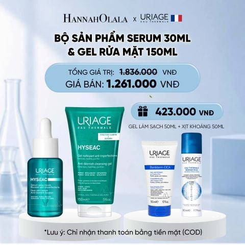  BỘ SẢN PHẨM SERUM 30ML & GEL RỬA MẶT URIAGE HYSEAC 150ML KHÁNG KHUẨN, GIẢM MỤN CHO DA DẦU 