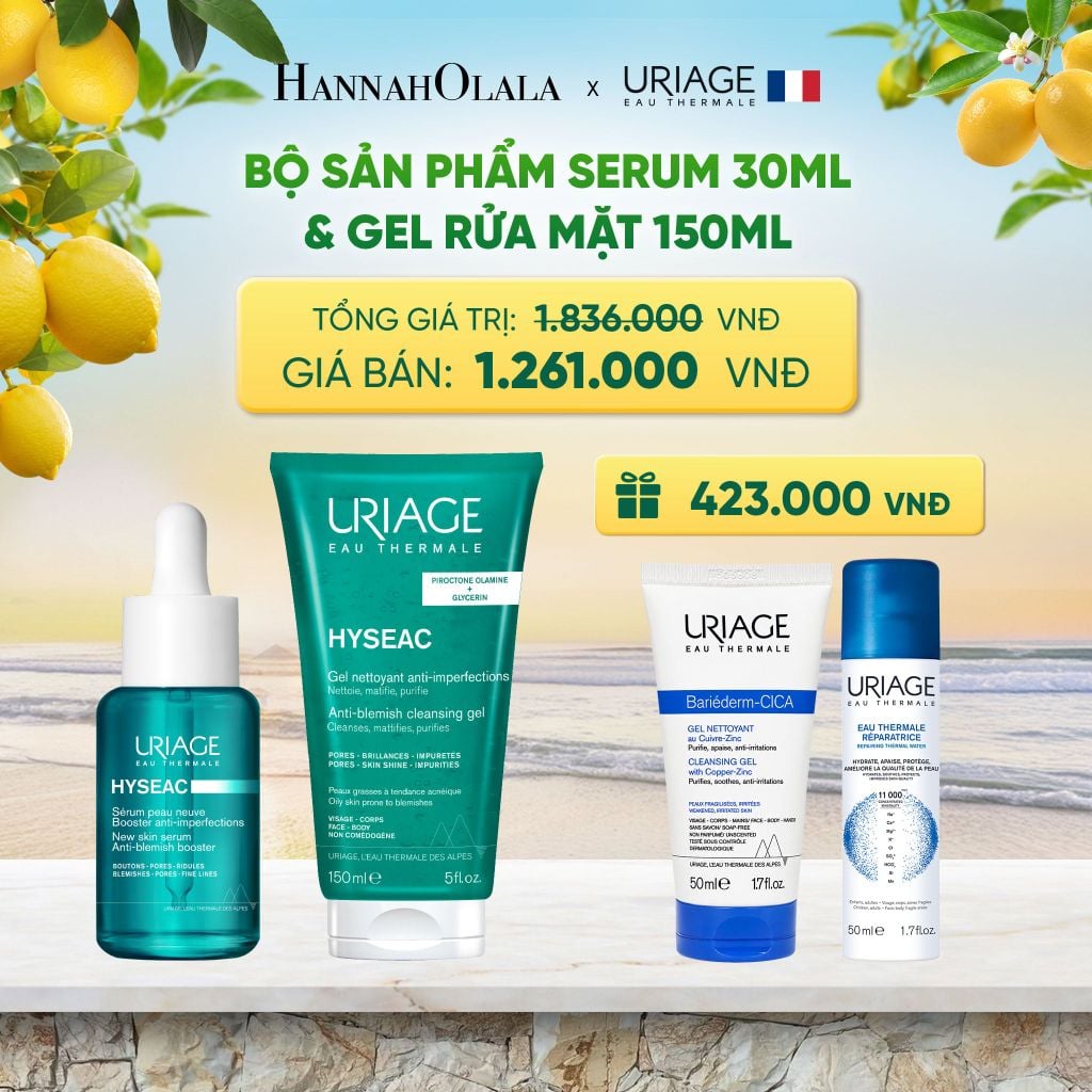  BỘ SẢN PHẨM SERUM 30ML & GEL RỬA MẶT URIAGE HYSEAC 150ML KHÁNG KHUẨN, GIẢM MỤN CHO DA DẦU - A1601 