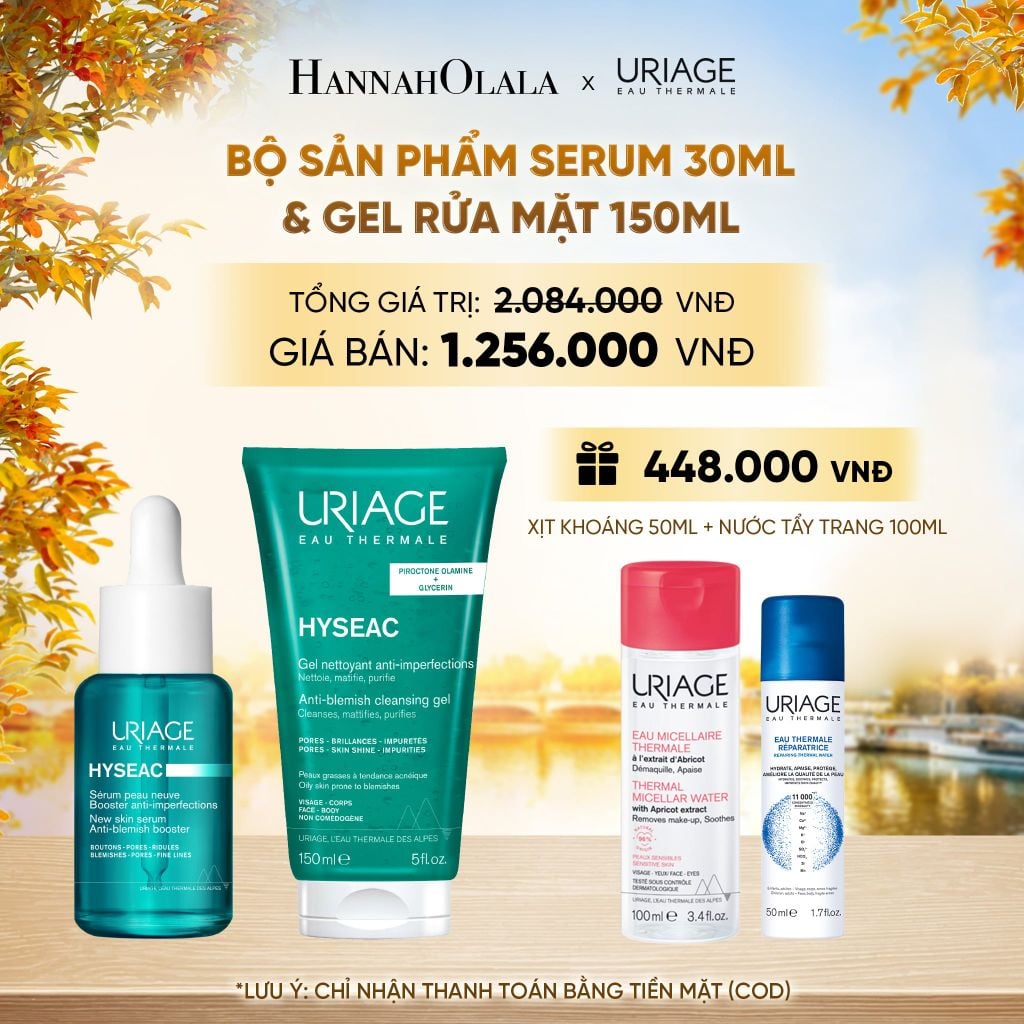  BỘ SẢN PHẨM SERUM 30ML & GEL RỬA MẶT URIAGE HYSEAC 150ML KHÁNG KHUẨN, GIẢM MỤN CHO DA DẦU - E672 