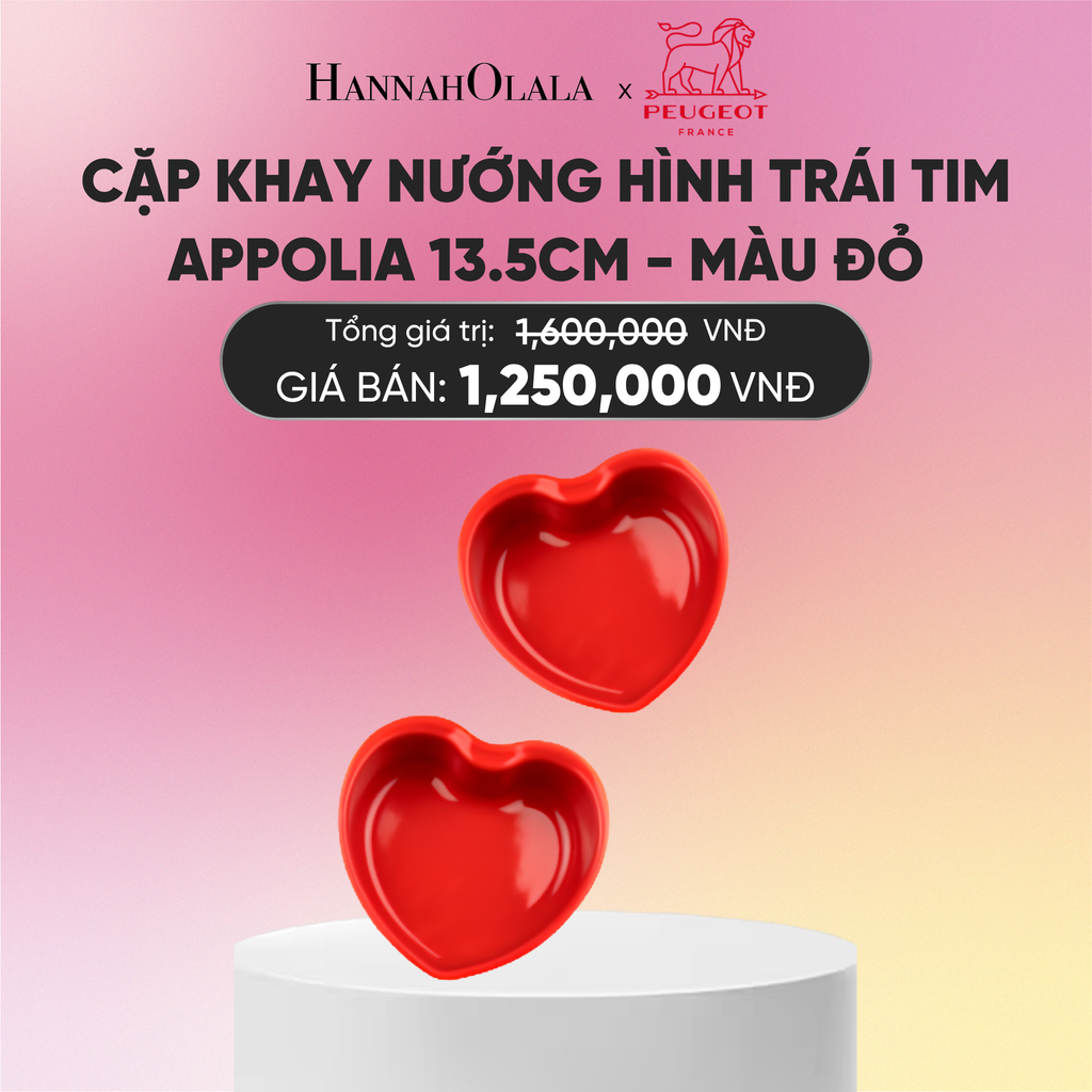  CẶP KHAY NƯỚNG HÌNH TRÁI TIM APPOLIA 13.5CM - MÀU ĐỎ 