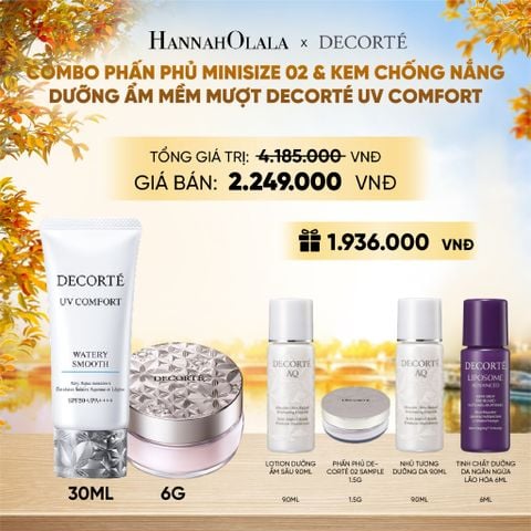  COMBO PHẤN PHỦ MINISIZE 02 - TÍM LILAC TRONG & KEM CHỐNG NẮNG DECORTÉ UV COMFORT 30ML (KHÔNG NÂNG TÔNG) - E1110 