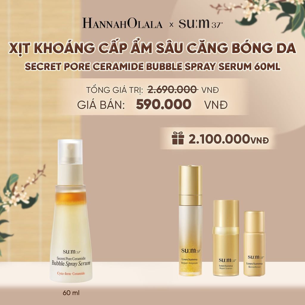  XỊT KHOÁNG CẤP ẨM SÂU CĂNG BÓNG DA SU:M37 SECRET PORE CERAMIDE BUBBLE SPRAY SERUM 60ML - A77 