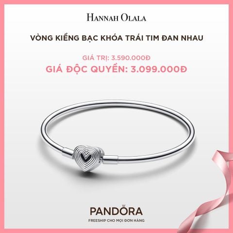  A73_DEAL 66: VÒNG KIỀNG BẠC PANDORA KHÓA TRÁI TIM ĐAN NHAU 