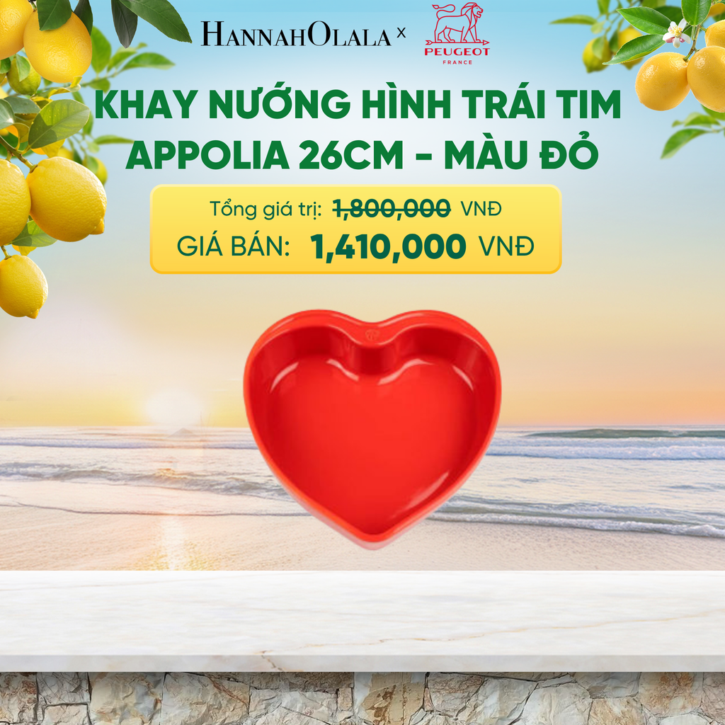  KHAY NƯỚNG HÌNH TRÁI TIM APPOLIA 26CM - MÀU ĐỎ - A2622 