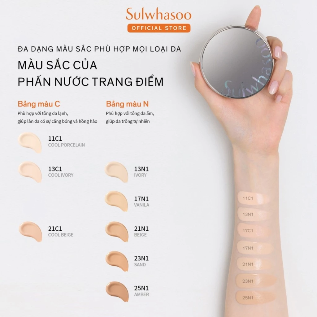  PHẤN NƯỚC TRANG ĐIỂM MỊN LÌ 24H (KÈM LÕI THAY THẾ) SULWHASOO PERFECTING CUSHION 15GX2 
