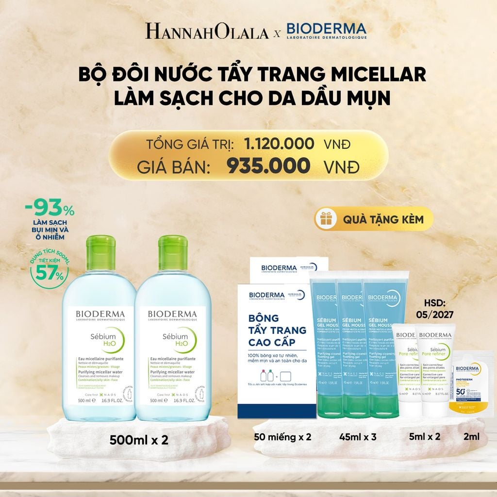  BỘ ĐÔI NƯỚC TẨY TRANG CÔNG NGHỆ MICELLAR LÀM SẠCH CHO DA DẦU,MỤN 