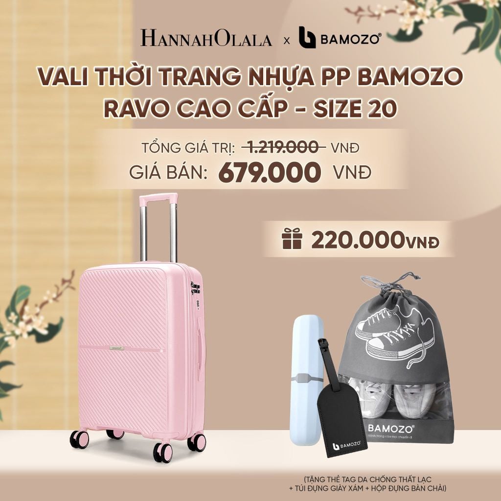  VALI BAMOZO RAVO NHỰA PP CAO CẤP CHỐNG VỠ (TẶNG THẺ TAG DA CHỐNG THẤT LẠC + TÚI ĐỰNG GIÀY XÁM + HỘP ĐỰNG BÀN CHẢI) - A2567 