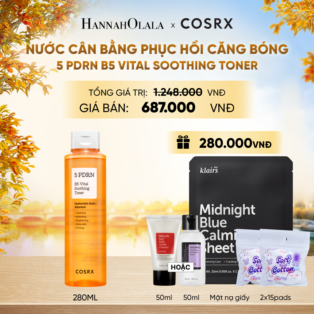  COSRX NƯỚC HOA HỒNG 5 PDRN B5 VITAL SOOTHING TONER 280ML - E679 