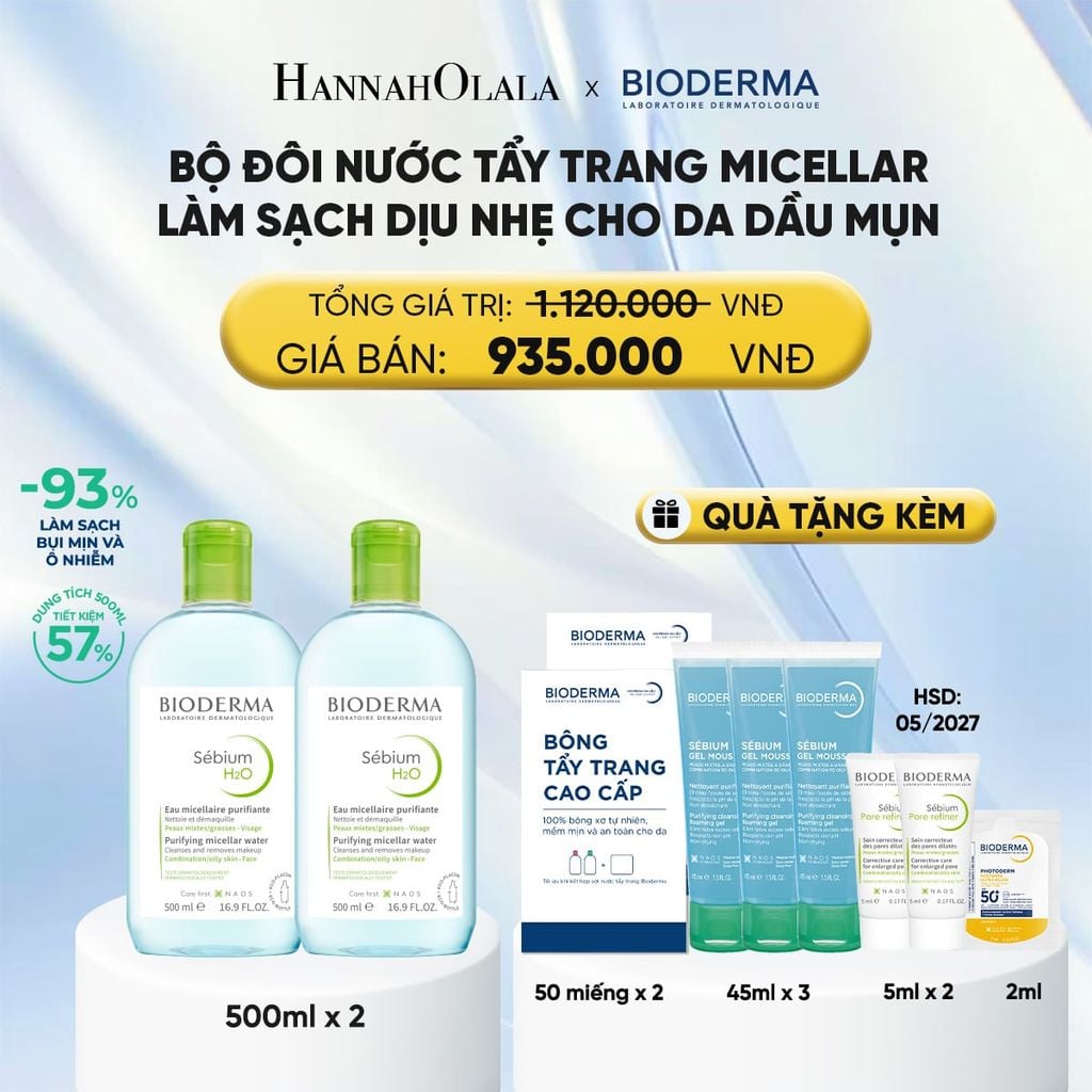  BỘ ĐÔI NƯỚC TẨY TRANG CÔNG NGHỆ MICELLAR LÀM SẠCH CHO DA DẦU,MỤN 