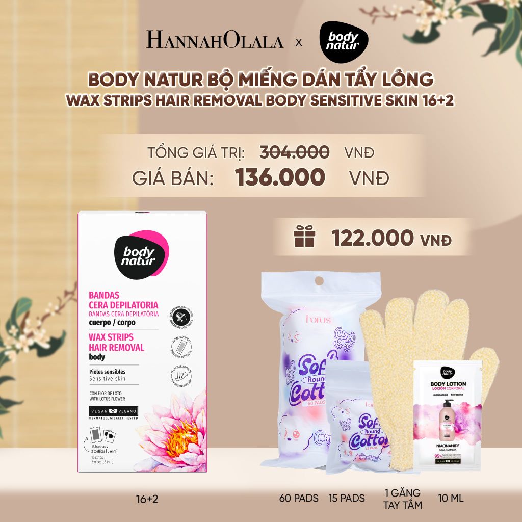  BODY NATUR BỘ MIẾNG DÁN TẨY LÔNG WAX STRIPS HAIR REMOVAL BODY SENSITIVE SKIN 16+2 - A1633 