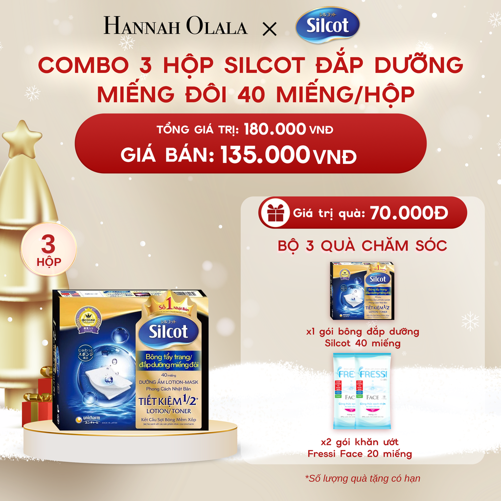  A1439_DEAL 5: COMBO 3 HỘP BÔNG TẨY TRANG SILCOT ĐẮP DƯỠNG MIẾNG ĐÔI 40 MIẾNG/HỘP 