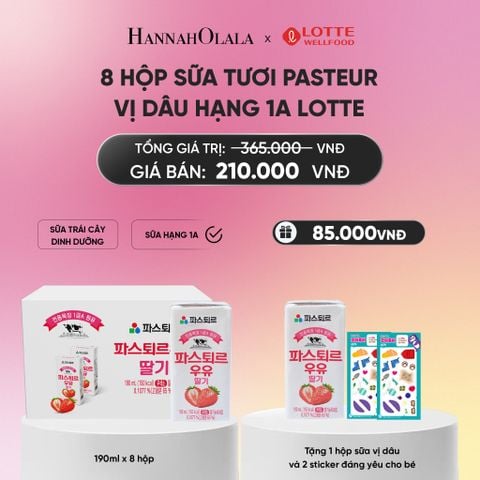  DEAL 5: SỮA TƯƠI PASTEUR VỊ DÂU HẠNG 1A LOTTE 8 HỘP (190ML/HỘP) TẶNG 1 HỘP SỮA VỊ DÂU VÀ 2 STICKER ĐÁNG YÊU CHO BÉ_A1208 