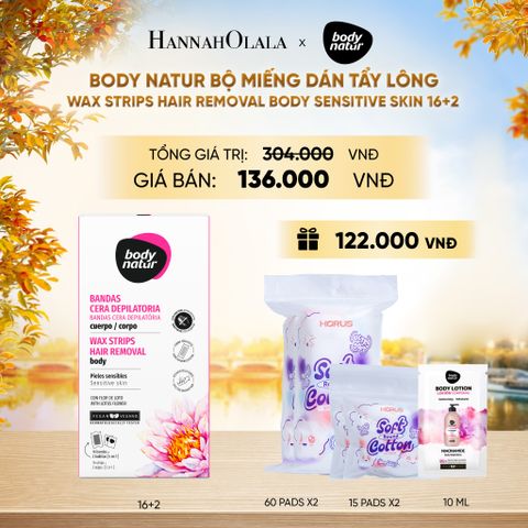 BODY NATUR BỘ MIẾNG DÁN TẨY LÔNG WAX STRIPS HAIR REMOVAL BODY SENSITIVE SKIN 16+2 - E171 