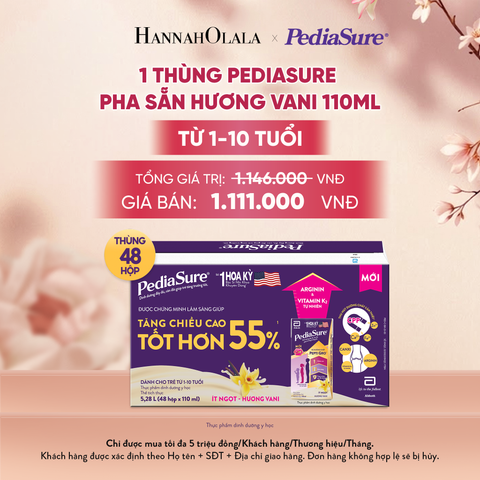  1 THÙNG PEDIASURE PHA SẴN HƯƠNG VANI 110ML (DÙNG CHO BÉ 1-10 TUỔI) DEAL 5: - A408 